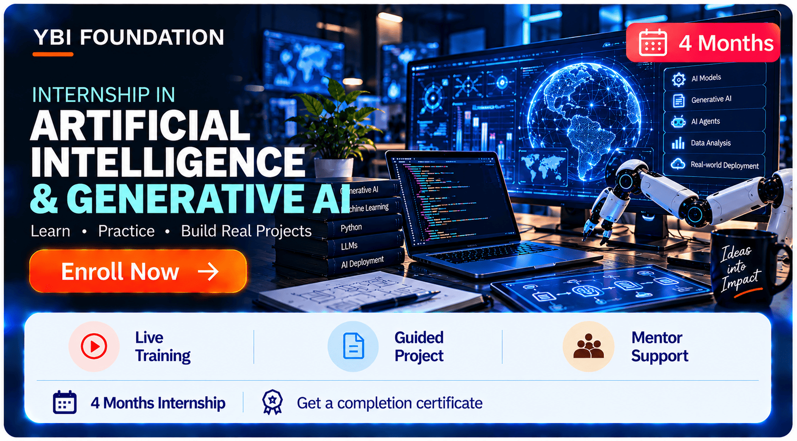 4 Months Artificial Intelligence and Generative Ai Internship with Certificate